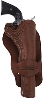Mexican Single Loop Holster, right hand,
7-1/2" barrel, brown leather,
fits Colt Single Action Army revolvers and others